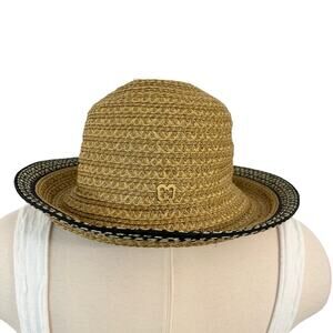 Eric Javits Classic Squishee Woven Straw Sun Hat Tan/Black OS UPF50+